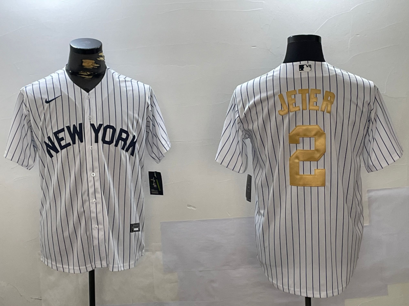 Men's New York Yankees Derek Jeter #2 White Jersey